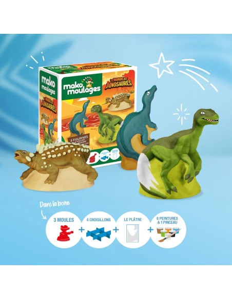 Mako Moulages - Tyrannosaurus rex triceratops diplodocus dino 3 mallen set voor sneldrogend gips - pakket M