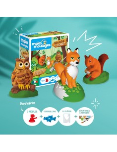 Mako Moulages - Bosdieren uil eekhoorn vos 3 mallen set voor sneldrogend gips - pakket M 2