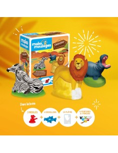 Mako Moulages - Wilde dieren zebra leeuw nijlpaard 3 mallen set voor sneldrogend gips - pakket M 2