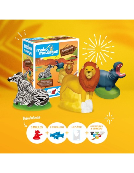 Mako Moulages - Wilde dieren zebra leeuw nijlpaard 3 mallen set voor sneldrogend gips - pakket M
