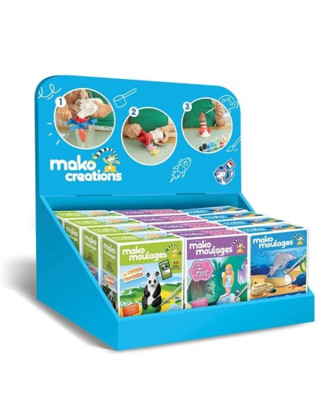 Mako Moulages - Display in bruikleen gevuld met 12 pakketjes 1 mal panda fee dolfijn