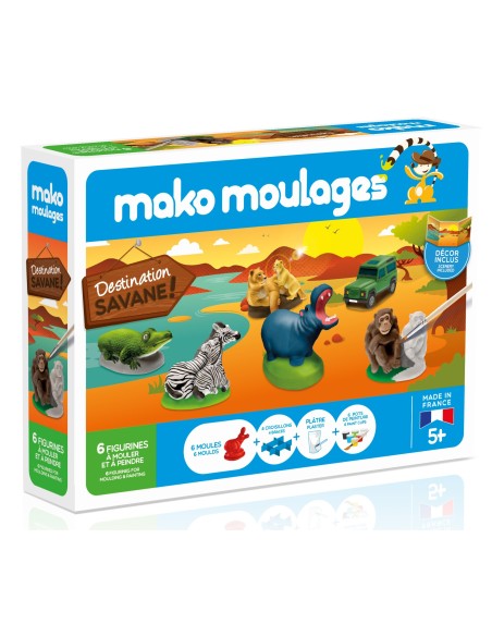 Mako Moulages - Wilde dieren en jeep 6 mallen voor sneldrogend gips set - pakket L
