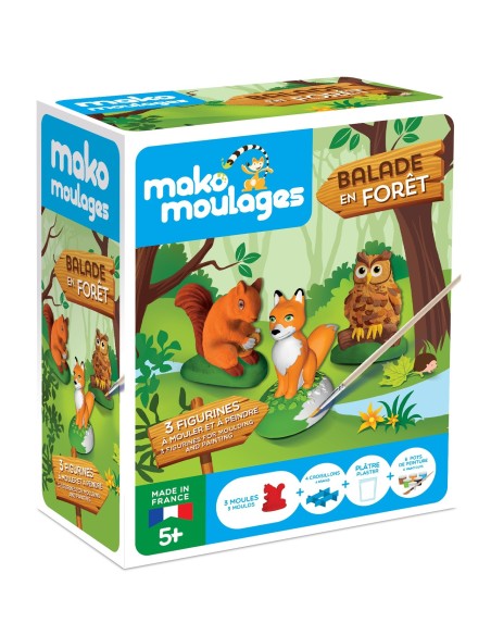 Mako Moulages - Bosdieren uil eekhoorn vos 3 mallen set voor sneldrogend gips - pakket M