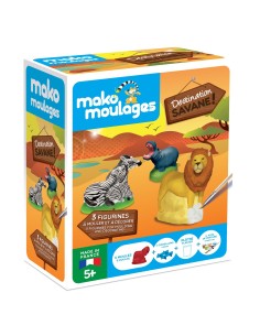 Mako Moulages - Wilde dieren zebra leeuw nijlpaard 3 mallen set voor sneldrogend gips - pakket M