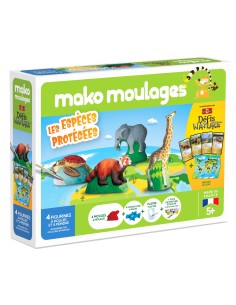 Mako Moulages - Bedreigde diersoorten giraf olifant rode panda zeeschildpad 4 mallen voor sneldrogend gips set - pakket L