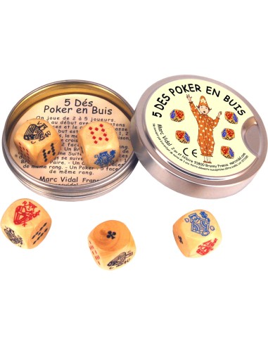 Marc Vidal - 380 - 5 houten poker dobbelstenen buxus