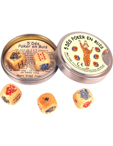 Marc Vidal - 380 - 5 houten poker dobbelstenen buxus