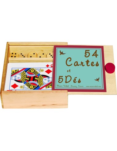 Marc Vidal - 674  - Kaartspel en dobbelstenen in houten doosje