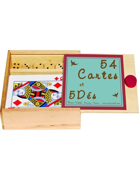 Marc Vidal - 674  - Kaartspel en dobbelstenen in houten doosje