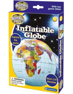 Brainstorm Toys opblaasbare wereldbol van 30 cm – Politieke globe met lengte- en breedtegraden