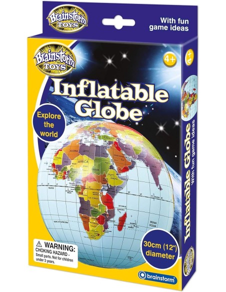 Brainstorm Toys opblaasbare wereldbol van 30 cm – Politieke globe met lengte- en breedtegraden