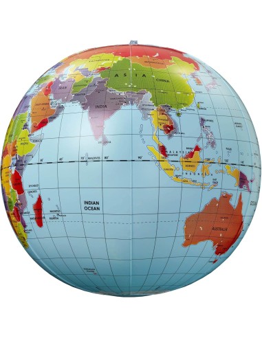 Brainstorm Toys opblaasbare wereldbol van 30 cm – Politieke globe met lengte- en breedtegraden