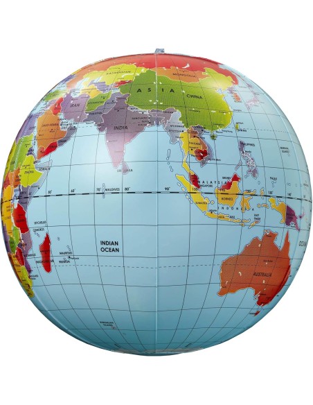 Brainstorm Toys opblaasbare wereldbol van 30 cm – Politieke globe met lengte- en breedtegraden