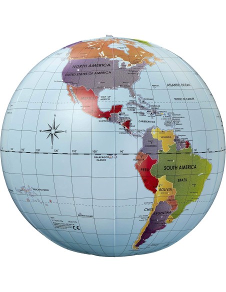 Brainstorm Toys opblaasbare wereldbol van 30 cm – Politieke globe met lengte- en breedtegraden