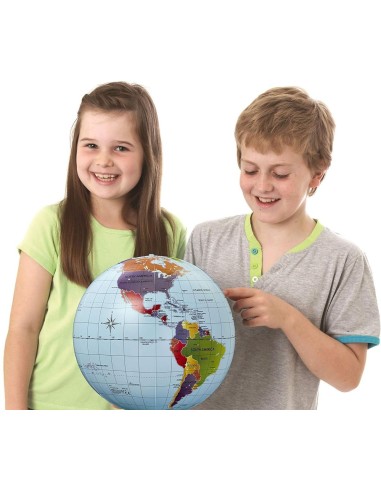 Brainstorm Toys opblaasbare wereldbol van 30 cm – Politieke globe met lengte- en breedtegraden