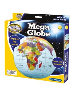 Brainstorm Toys megagrote opblaasbare wereldbol van 50 cm – Politieke globe met lengte- en breedtegraden