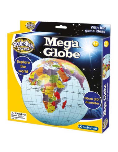 Brainstorm Toys megagrote opblaasbare wereldbol van 50 cm – Politieke globe met lengte- en breedtegraden
