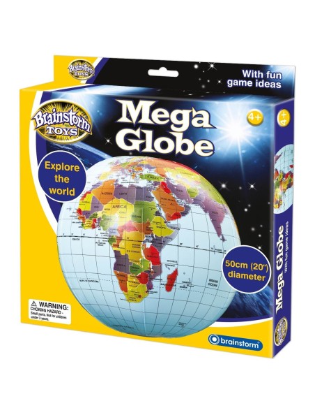 Brainstorm Toys megagrote opblaasbare wereldbol van 50 cm – Politieke globe met lengte- en breedtegraden