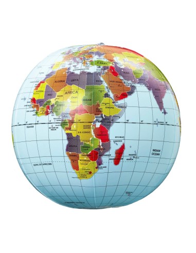 Brainstorm Toys megagrote opblaasbare wereldbol van 50 cm – Politieke globe met lengte- en breedtegraden