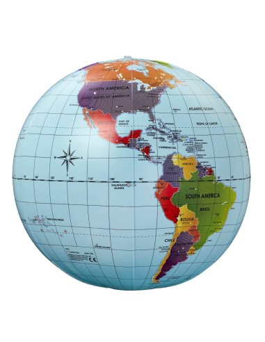 Brainstorm Toys megagrote opblaasbare wereldbol van 50 cm – Politieke globe met lengte- en breedtegraden