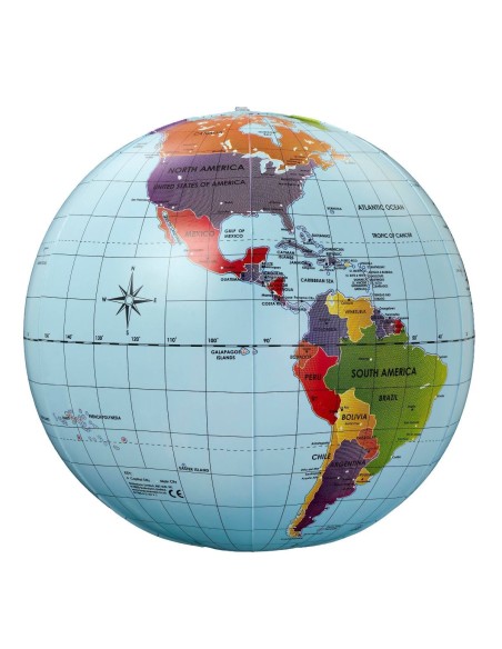 Brainstorm Toys megagrote opblaasbare wereldbol van 50 cm – Politieke globe met lengte- en breedtegraden
