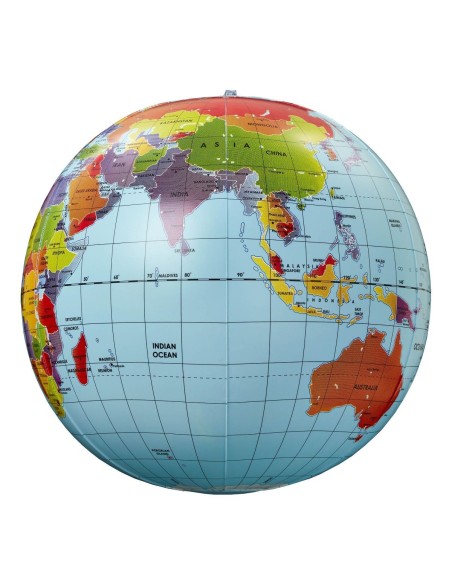Brainstorm Toys megagrote opblaasbare wereldbol van 50 cm – Politieke globe met lengte- en breedtegraden