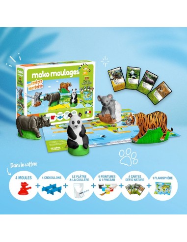 Mako Moulages - Bedreigde diersoorten panda koala tijger neushoorn 4 mallen voor sneldrogend gips set - pakket L